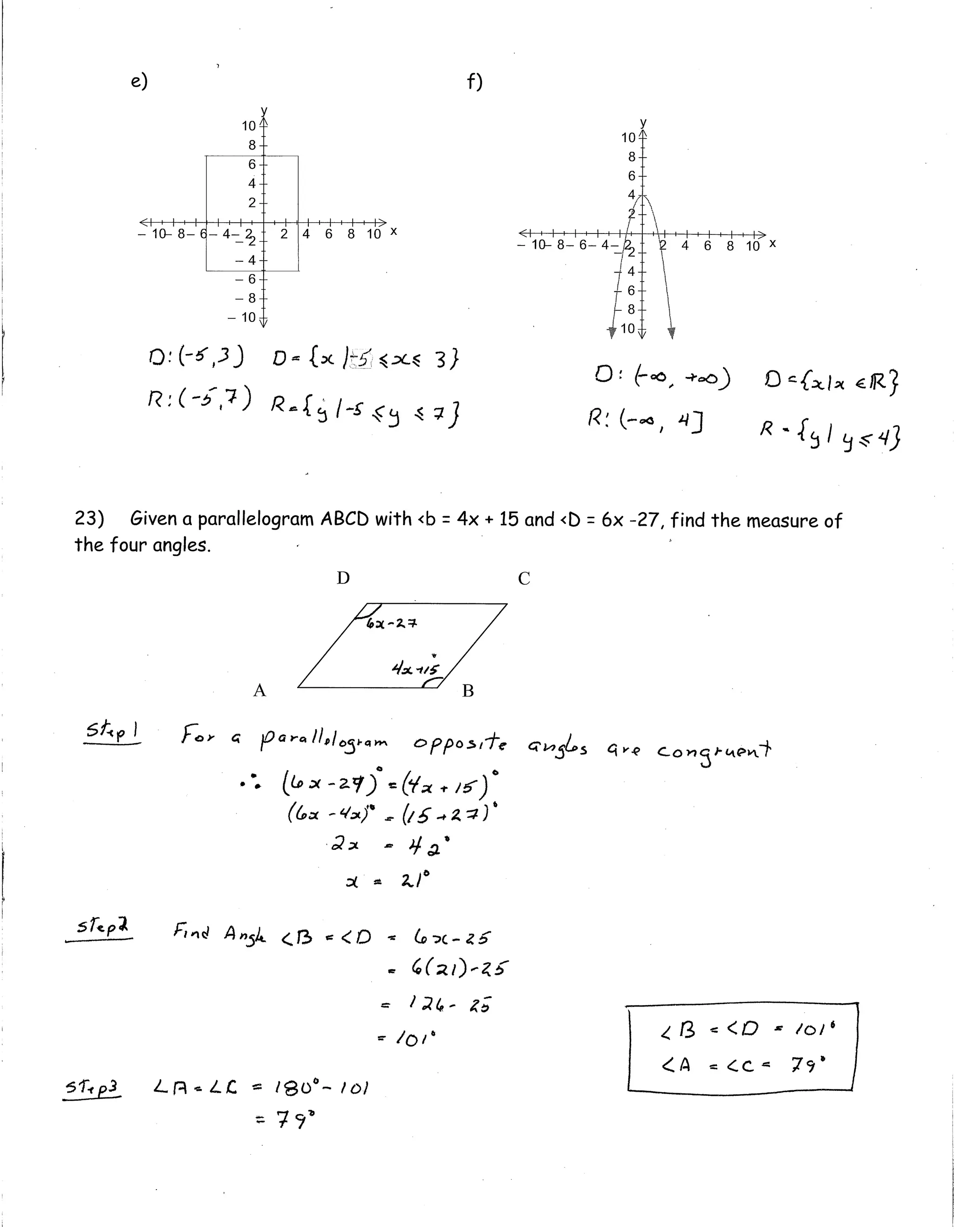 Precal practice test answer key