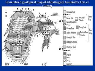 Generalised geological map of Chhattisgarh basin(after Das etGeneralised geological map of Chhattisgarh basin(after Das et
al.1992)al.1992)
 