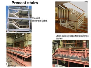 9
Precast stairs
Precast
concrete Stairs
Steel plates supported on 2 steel
beams
 