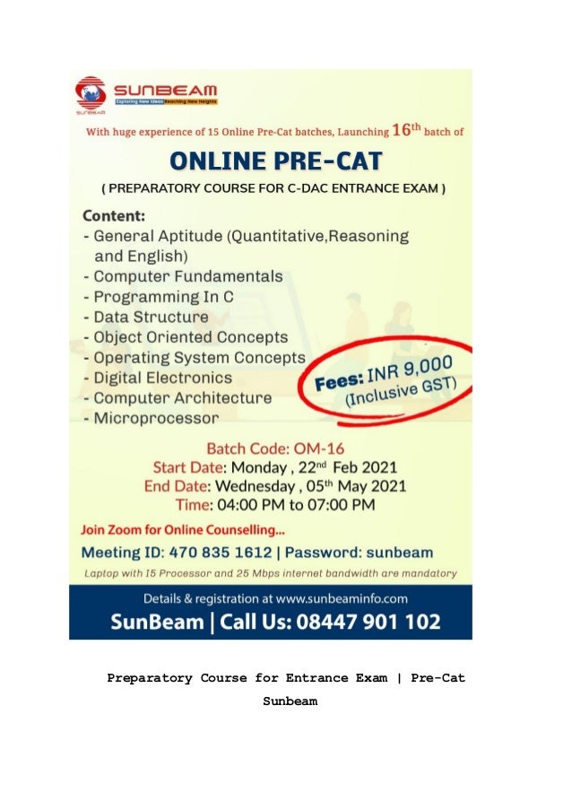 Preparatory Course for Entrance Exam | Pre-Cat
Sunbeam