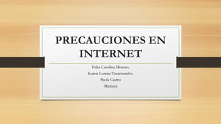 PRECAUCIONES EN
INTERNET
Erika Carolina Moreno.
Karen Lorena Tocarruncho.
Paola Castro
Mariana
 