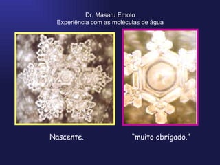 Dr. Masaru Emoto Experiência com as moléculas de água Nascente. “ muito obrigado.” 