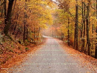 Para sua informação,  Santa Tereza é conhecida  como a Santa dos  pequenos caminhos. Isto significa que ela fará pequenos sinais nesta via,  com muita atenção e com muito amor .   