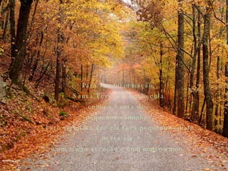 Para sua informação,  Santa Tereza é conhecida  como a Santa dos  pequenos caminhos. Isto significa que ela fará pequenos sinais nesta via,  com muita atenção e com muito amor .   