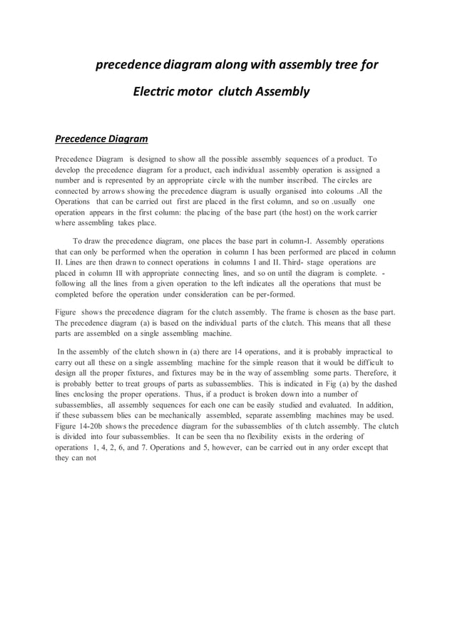 Precedence diagram along with assembly tree for | PDF