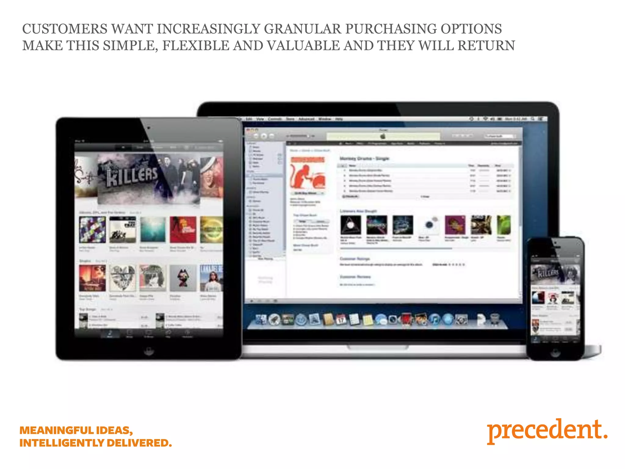 CUSTOMERS WANT INCREASINGLY GRANULAR PURCHASING OPTIONS
MAKE THIS SIMPLE, FLEXIBLE AND VALUABLE AND THEY WILL RETURN
 