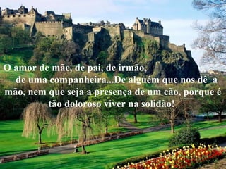 O amor de mãe, de pai, de irmão,
de uma companheira...De alguém que nos dê a
mão, nem que seja a presença de um cão, porque é
tão doloroso viver na solidão!
 