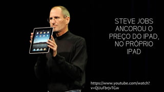 STEVE JOBS
ANCOROU O
PREÇO DO IPAD,
NO PRÓPRIO
IPAD
https://www.youtube.com/watch?
v=QUuFbrjvTGw	
  
 
