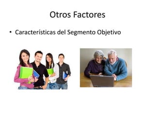 Otros Factores
• Características del Segmento Objetivo
 