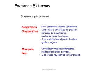 Monopolio puro
Un vendedor y muchos compradores
Puede ser del estado o privado
Si es privado, hay libertad de fijar precios
 