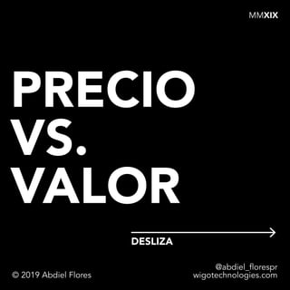 PRECIO
VS.
VALOR
© 2019 Abdiel Flores
@abdiel_florespr
wigotechnologies.com
DESLIZA
MMXIX
 