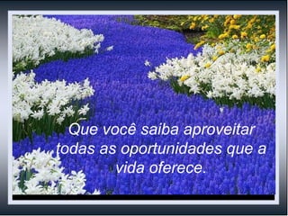 Que você saiba aproveitar todas as oportunidades que a vida oferece. 