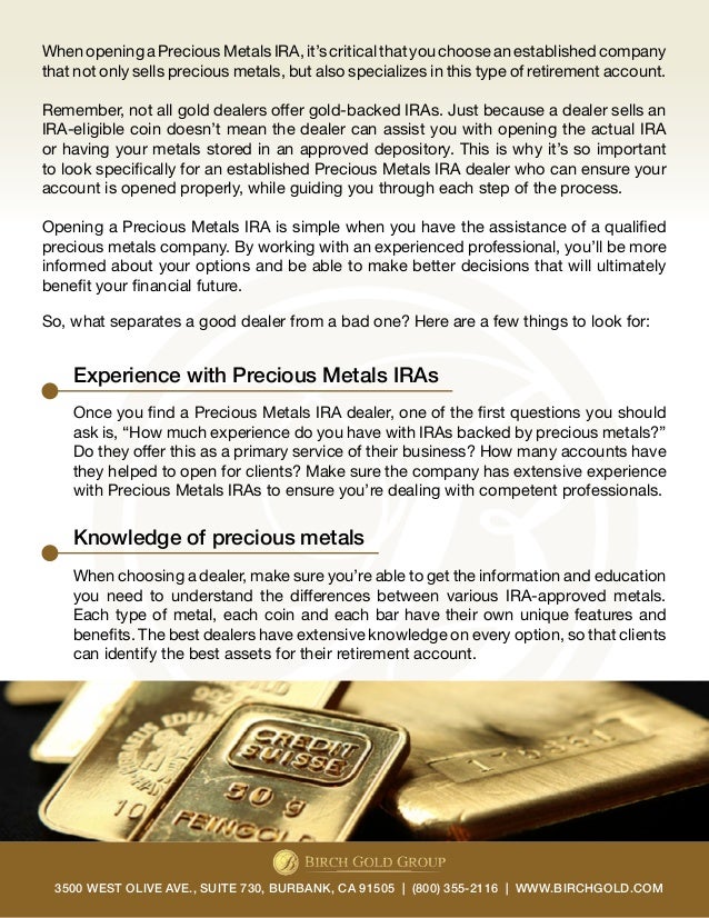 Precious Metals IRA Dealers What to Look for