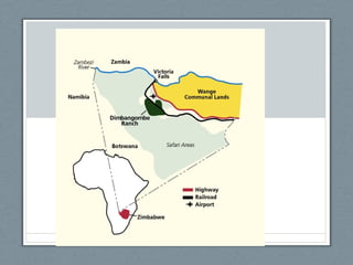 Agro-ecological zones of
Zimbabwe
Natural Region Area (km-2
) Rainfall (mm yr-
1
)
Farming system
I 7 000 >1 000 Specializ...