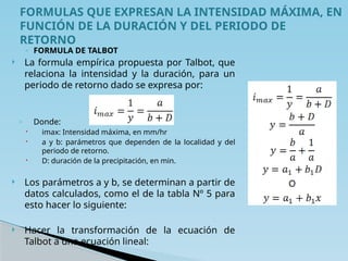 Talbot Formula Example precipitacion_ cuencas de lima y Peru.pptx
