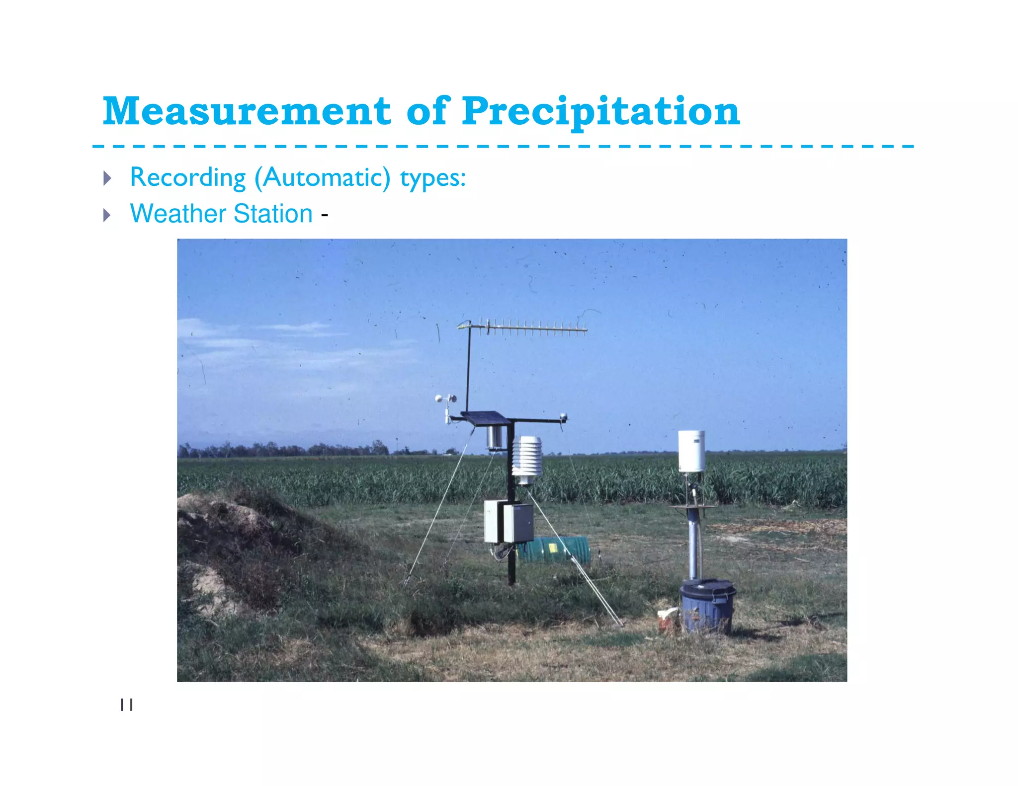 Measurement of Precipitation
11
Recording (Automatic) types:
Weather Station -
 