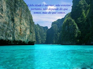 A felicidade é interior, não exterior;
portanto, não depende do que
temos, mas do que somos.
 