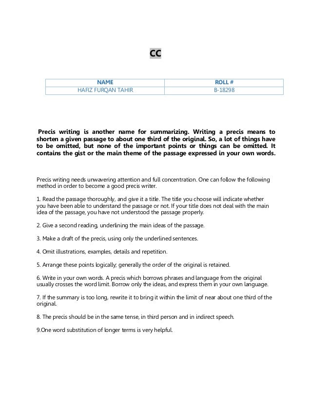 precis writing examples