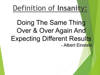 Definition of Insanity:
Doing The Same Thing
Over & Over Again And
Expecting Different Results
- Albert Einstein
 