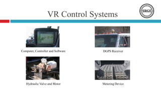 VR Control Systems
Computer, Controller and Software DGPS Receiver
Metering DeviceHydraulic Valve and Motor
 