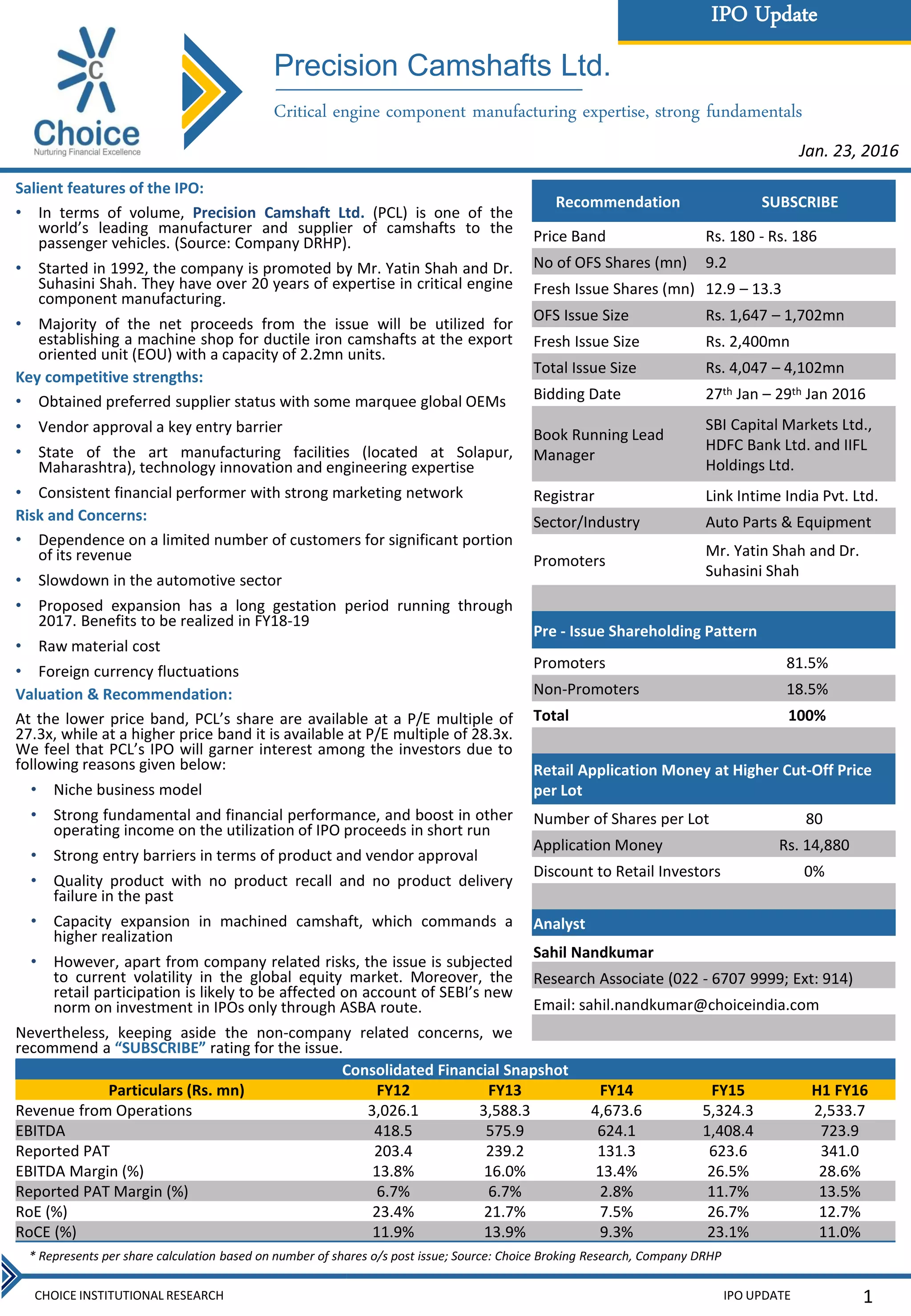 IPO Update Precision Camshafts Ltd. PDF