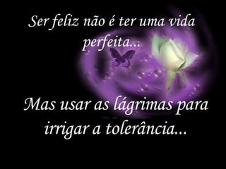 Ser feliz não é ter uma vida perfeita... Mas usar as lágrimas para irrigar a tolerância... 