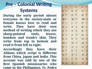 Pre Colonial Letters Pre Colonial Period(of or relating to the time before a region or ...