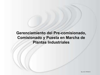 Gerenciamiento del Pre-comisionado,
Comisionado y Puesta en Marcha de
Plantas Industriales
Ing. Luis E. Peñuela V.
 