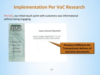 Implementation Per VoC Research
Pre-VoC, our initial touch point with customers was informational
without being engaging.

Previous fulfillment kit:
Transactional delivery of
warranty documents

235

 