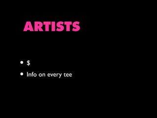 ARTISTS
•$
• Info on every tee

 