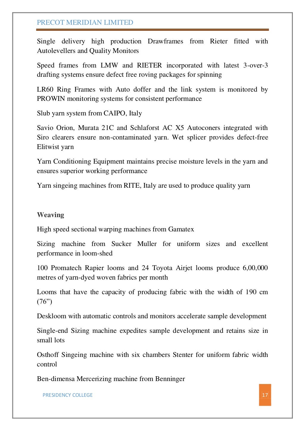 Precot meridian limited