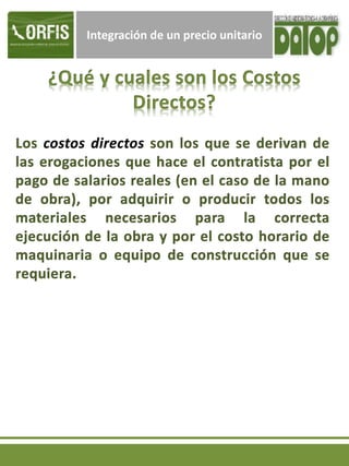 Integración de un precio unitario
 