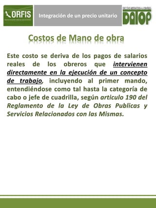 Integración de un precio unitario
 