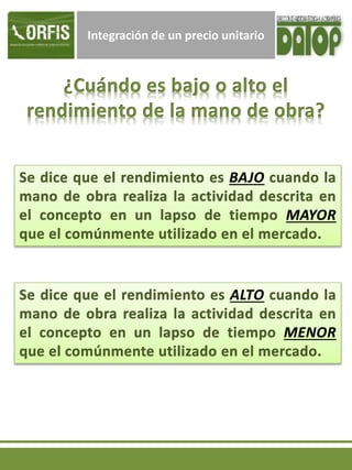 Integración de un precio unitario
 