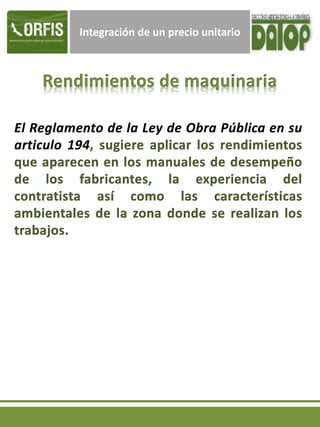 Integración de un precio unitario
 