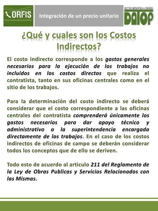 Integración de un precio unitario
 