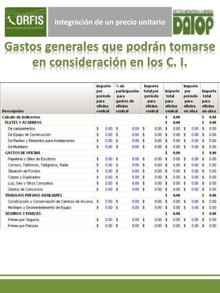 Integración de un precio unitario
 