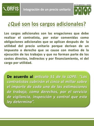 Integración de un precio unitario
 