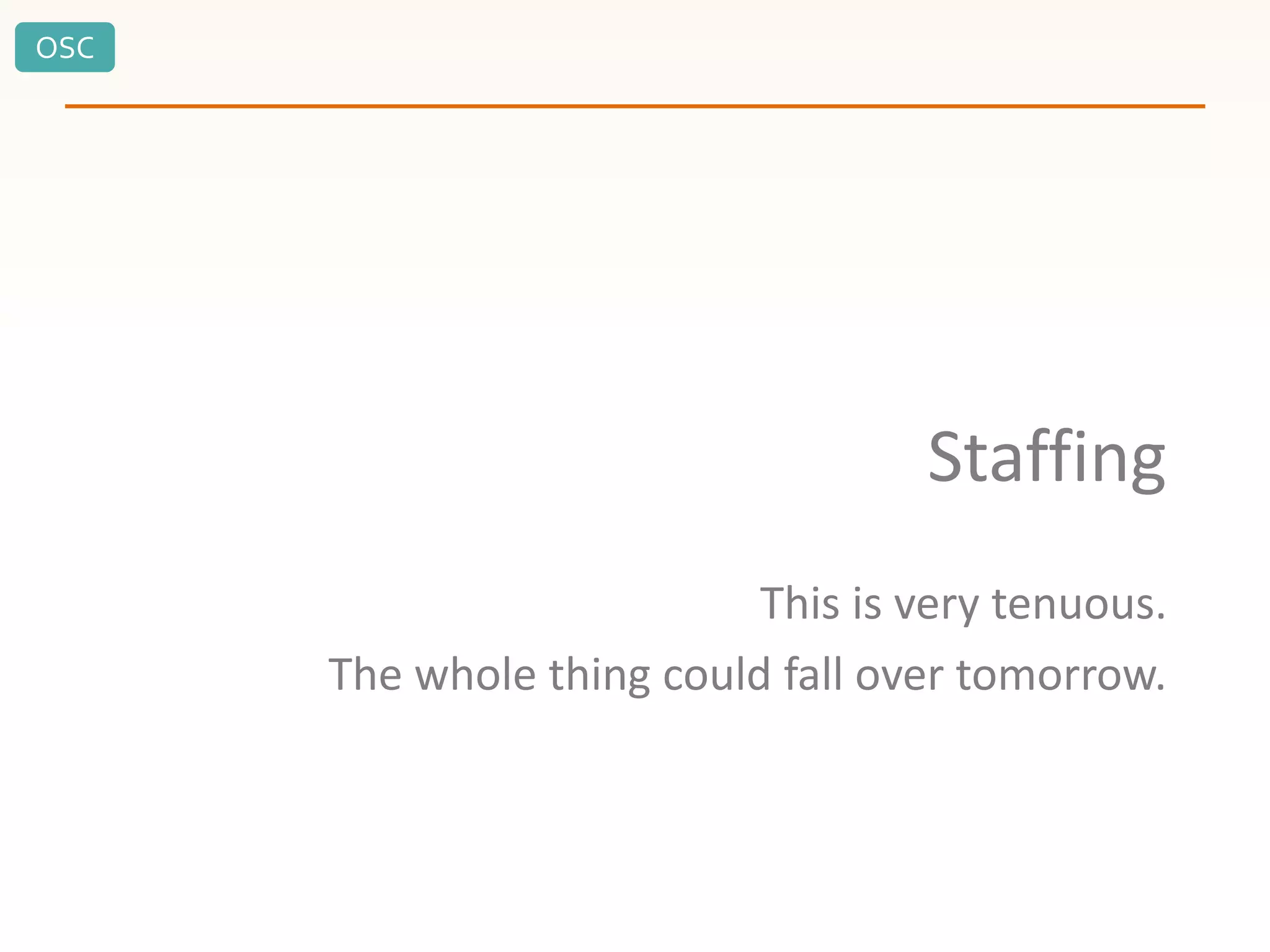 OSC
Staffing
This is very tenuous.
The whole thing could fall over tomorrow.
 