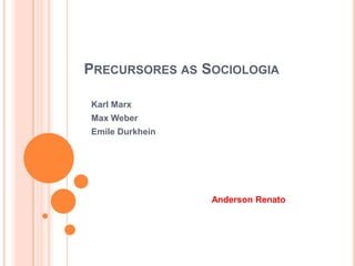 Precursores as Sociologia Karl Marx  Max Weber Emile Durkhein Anderson Renato 