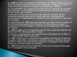 Algunos de los servicios disponibles en Internet aparte de la WEB son el acceso remoto a otras máquinas (SSH y telnet), transferencia de archivos (FTP), correo electrónico (SMTP), conversaciones en línea (IMSN MESSENGER, ICQ, YIM, AOL, jabber), transmisión de archivos (P2P, P2M, descarga directa), etc. 
