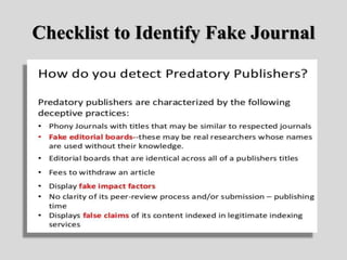 Checklist to Identify Fake Journal
 