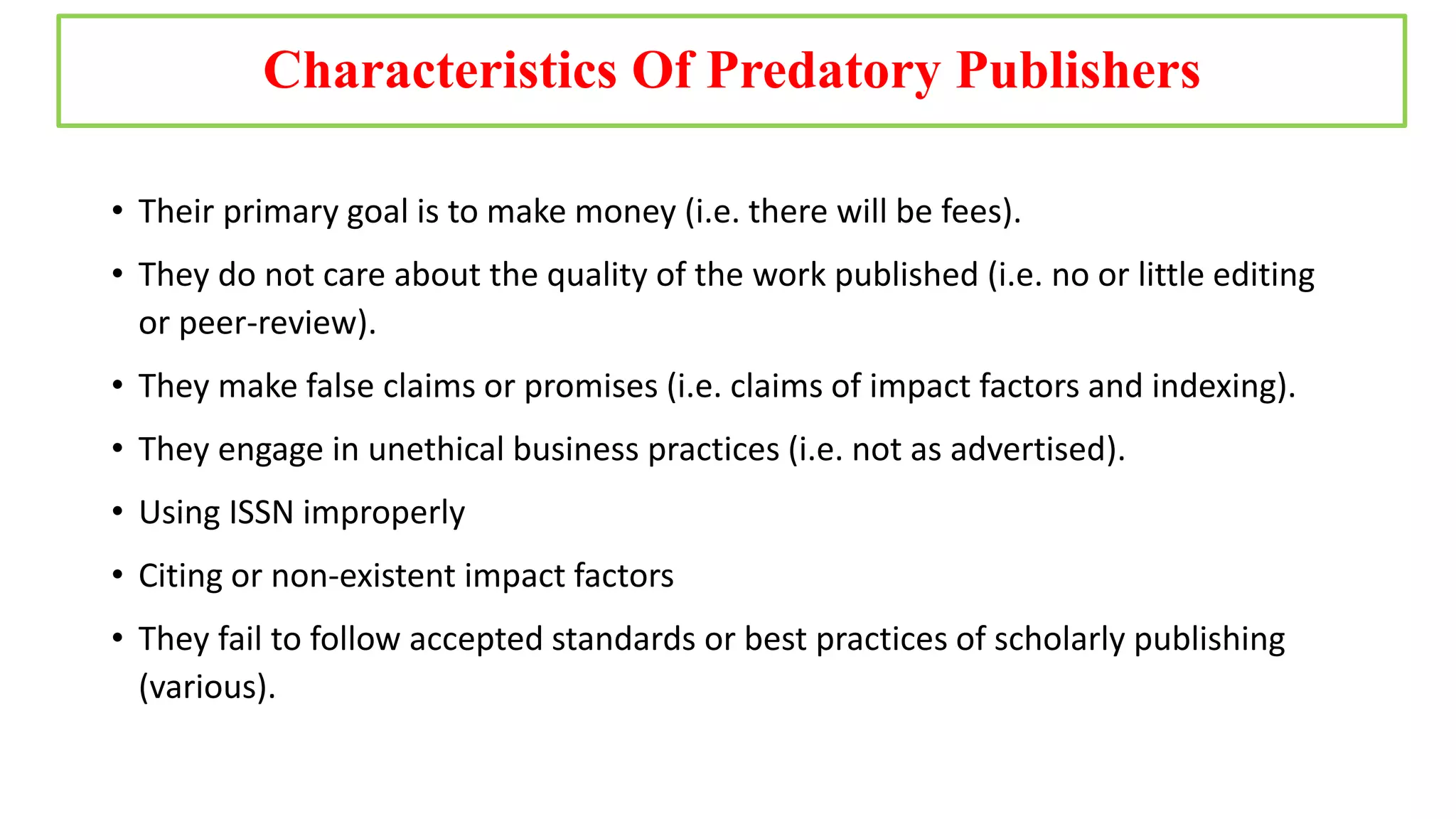 Predatory Journals and Publishers | PPTX