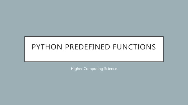 Python Predefined Functions | PPTX