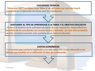 GESTIÓN ADMINISTRACIÓN La integración de las NNTT comprende tres camposINVESTIGACIÓN Y APLICACIÓN LABOR DEL DOCENTE29/08/2010Jcashqui.