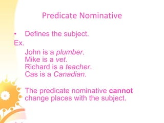 Predicates, the direct object & indirect object | PPT
