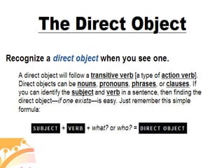 Predicates, the direct object & indirect object | PPT