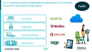 7
Servidores
Puesto de Trabajo
Aplicaciones
PyMEs
En el segmento bajo el momento es otro pues la tecnología
necesaria está apareciendo ahora
Seguridad
 