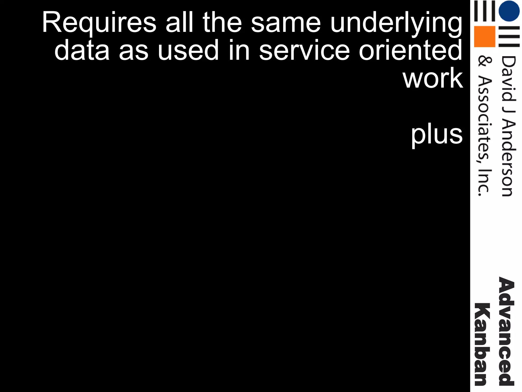 Requires all the same underlying
data as used in service oriented
work
plus

Advanced
Kanban

 