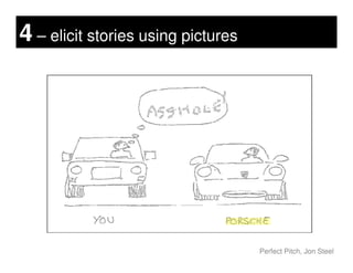 4 – elicit stories using pictures
Perfect Pitch, Jon Steel
 
